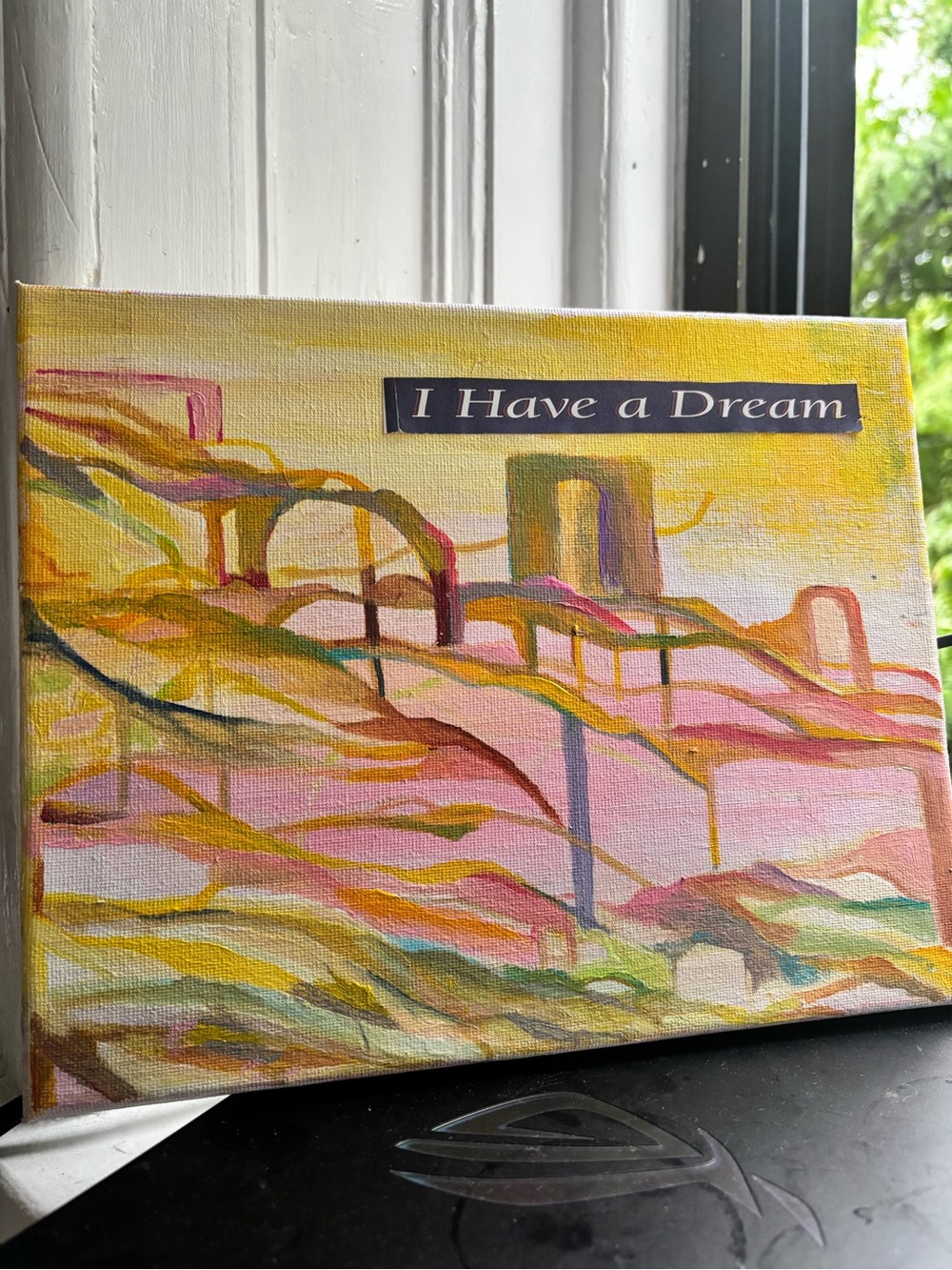 "I Have a Dream" Original Abstract Canvas Painting - Yellow Pink Multicolor